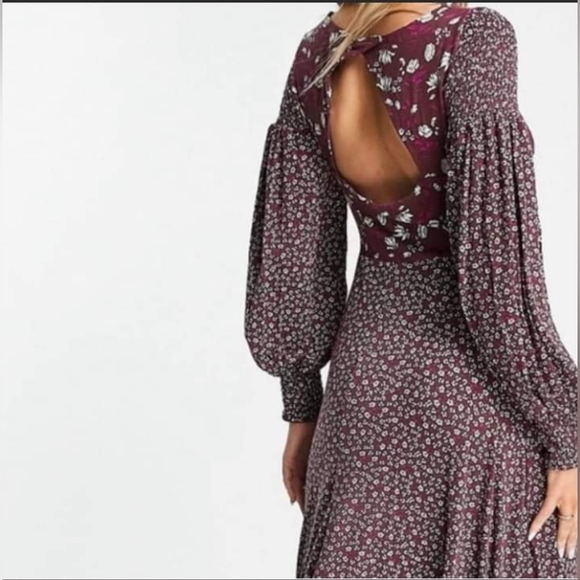 NEW Free People Women Love Story Maxi Dress Raisin Combo Burgundy Brown Floral M - Picture 5 of 16